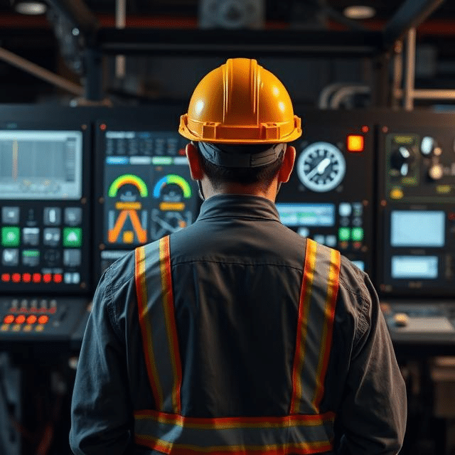 Man inspecting machines