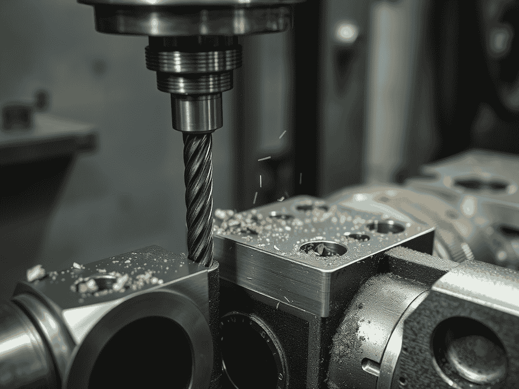CNC drilling operation in steel
