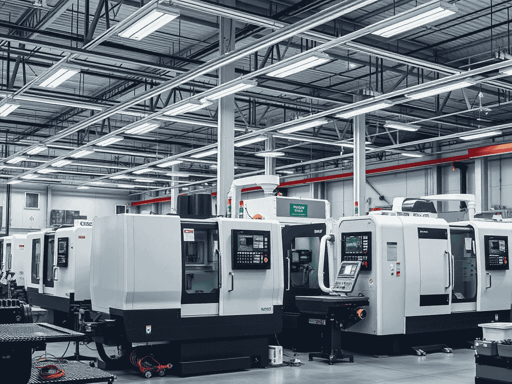 Scaling CNC production: rows of CNC machining centres on a production floor