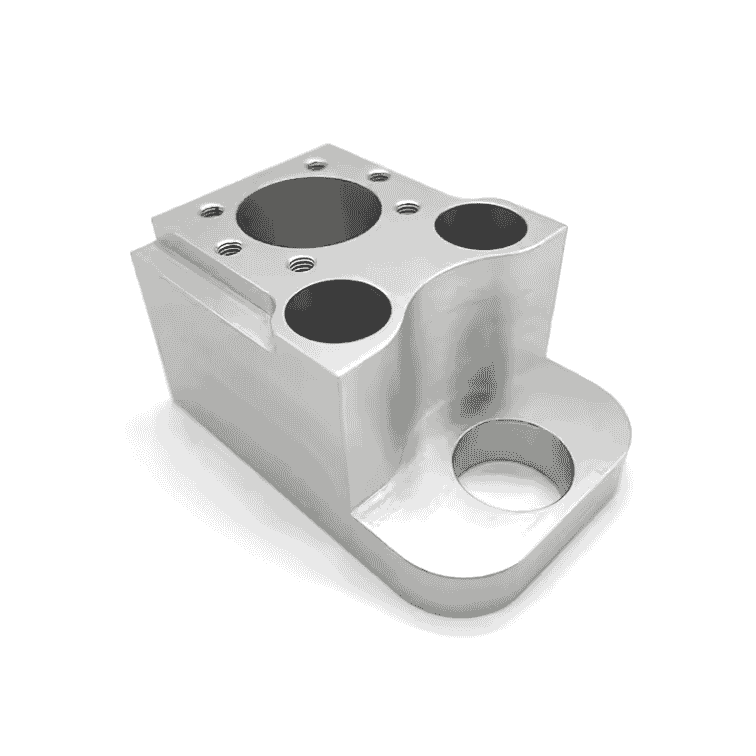 Complex CNC parts: a machined aluminium valve body with bored ports