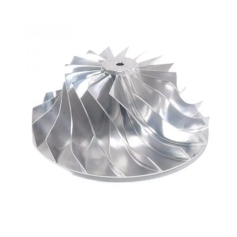 Machined aluminium impeller with curved vanes