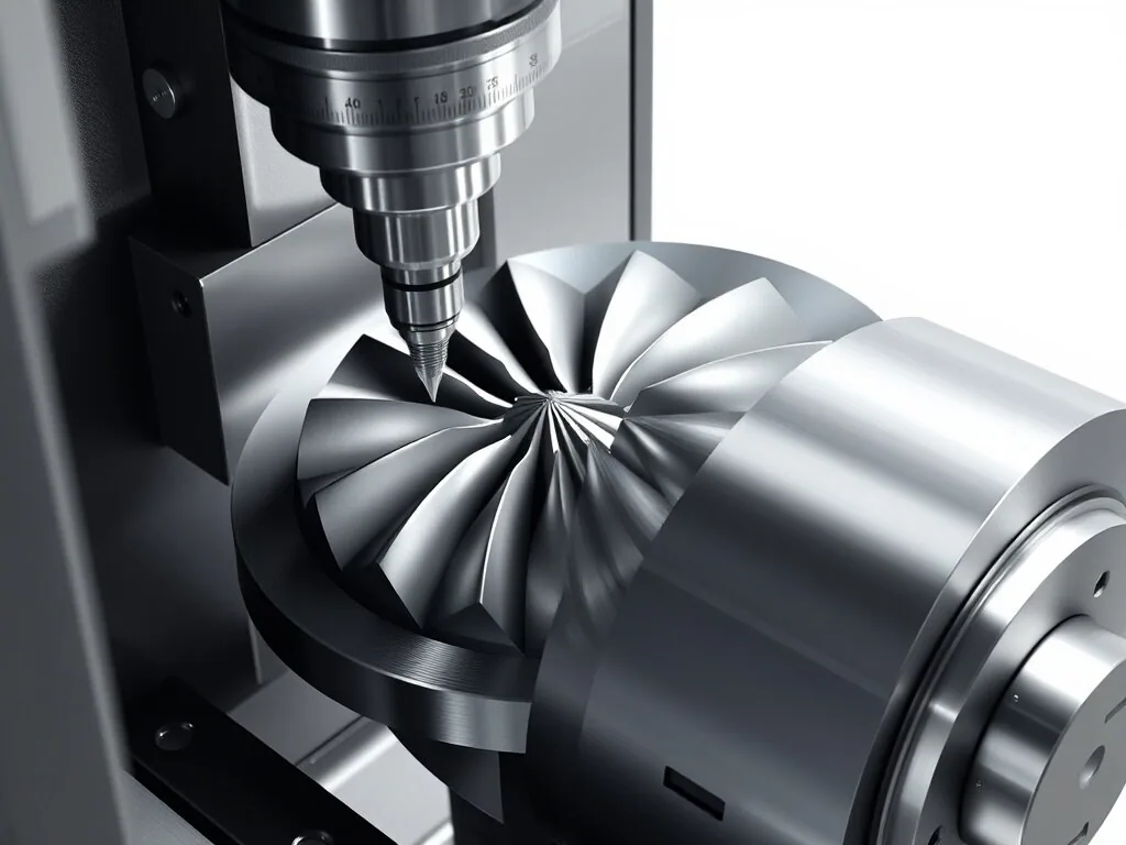 3-axis vs 5-axis machining cost example: a five-axis cutter finishing an impeller blade