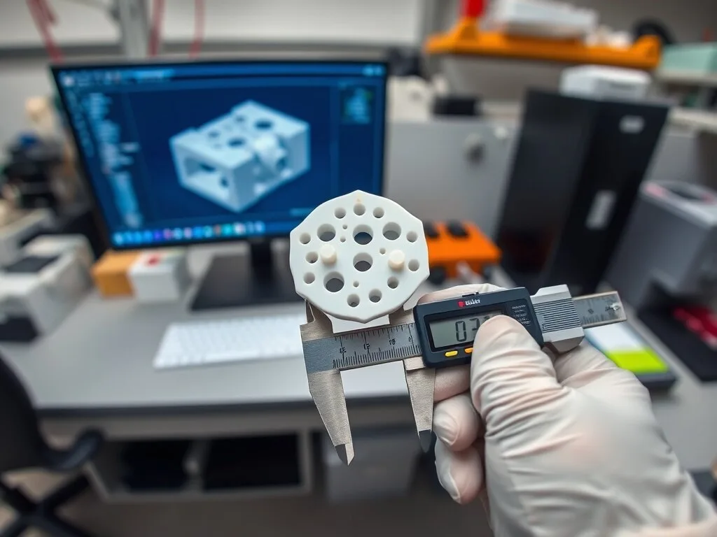 First article inspection: measuring a machined aluminium part with a digital caliper