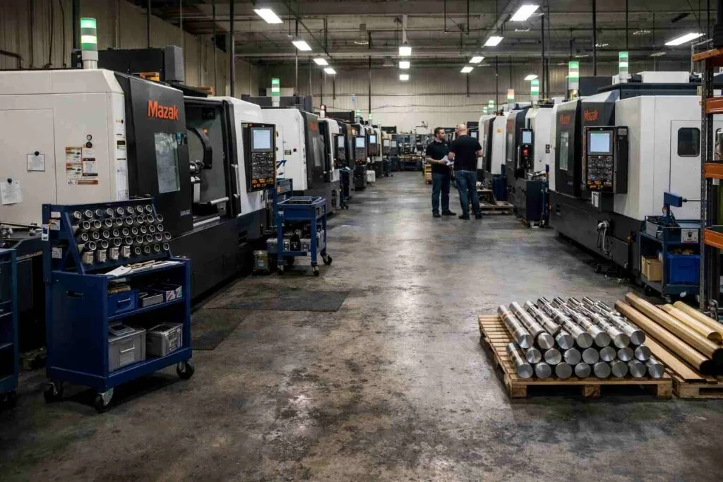 CNC turning workshop running a production batch