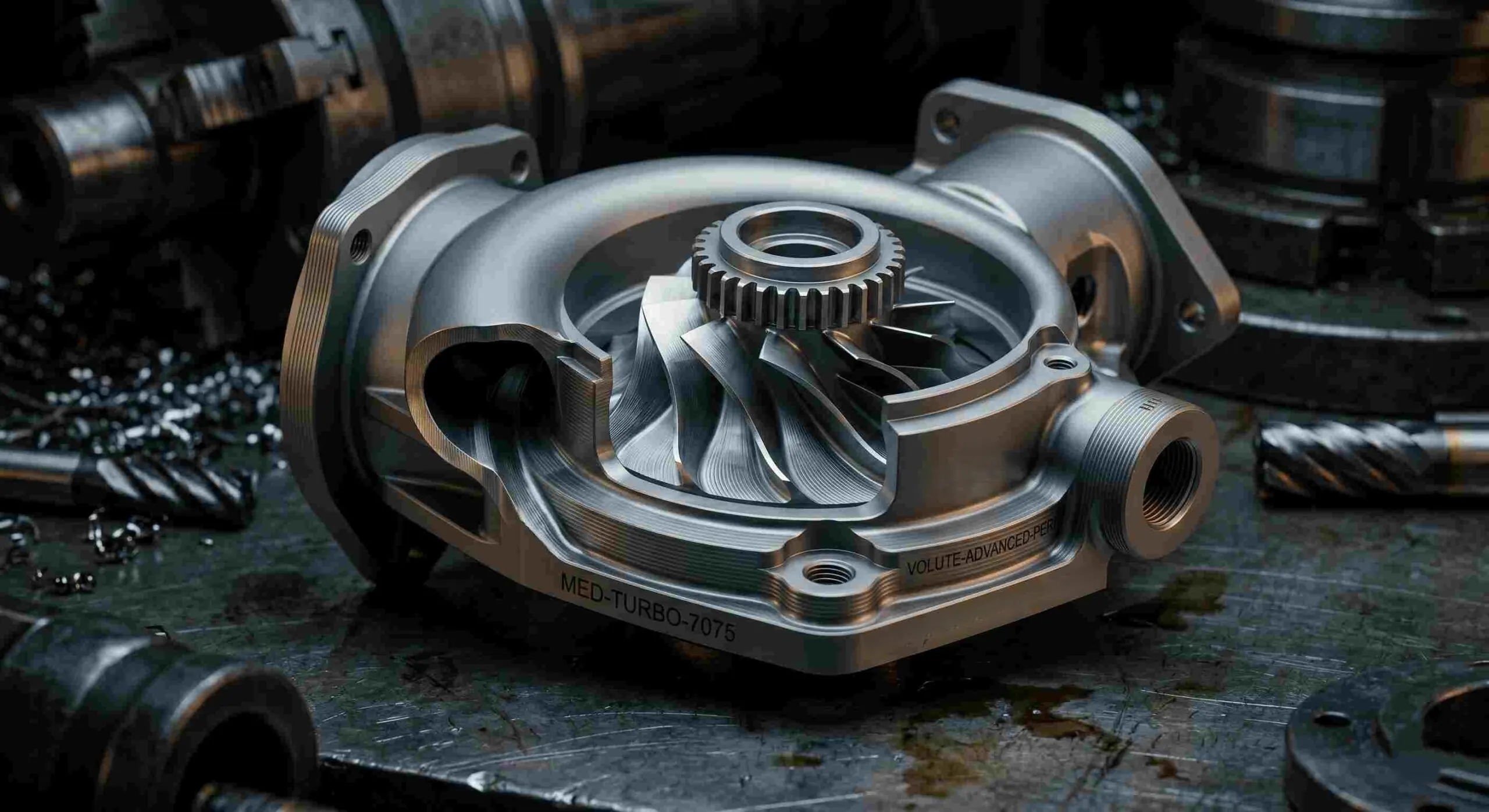 CNC machined aluminium housing with precision bores — machine parts manufacturing at the MW+ Shenzhen factory