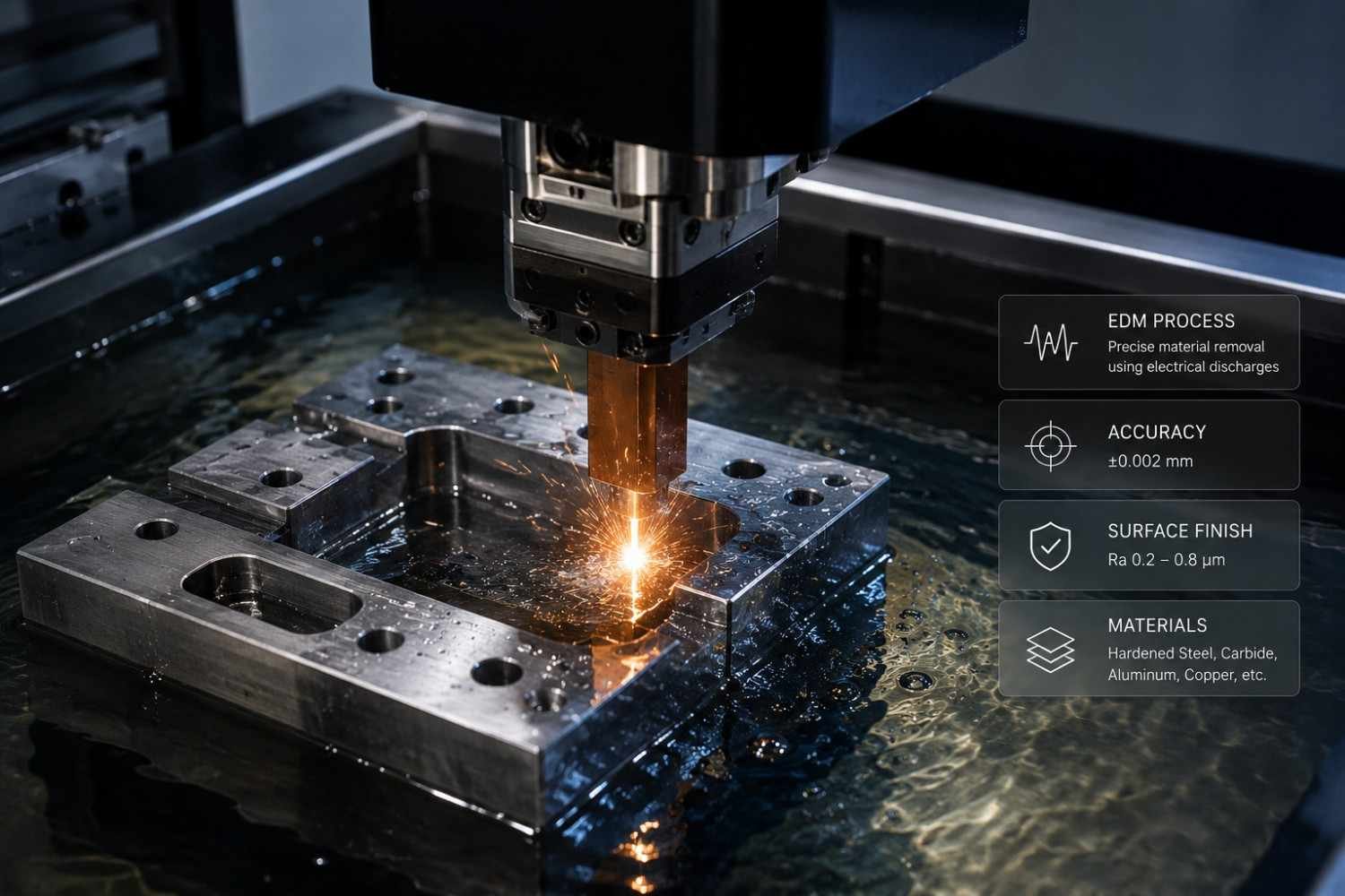 MetalWorksPlus EDM facility with precision machining equipment and quality control