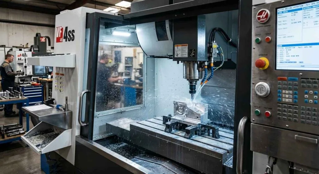 CNC machining centre running a production lot, illustrating the machining phase of a quoted lead time