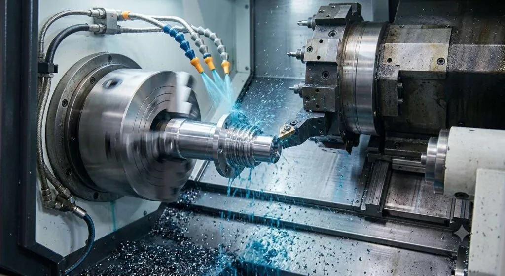 CNC turning process on a lathe