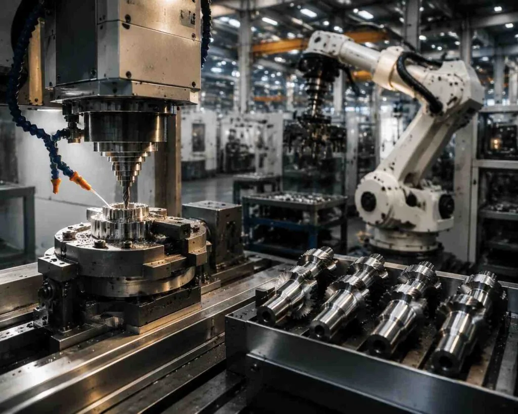 CNC machine producing production parts