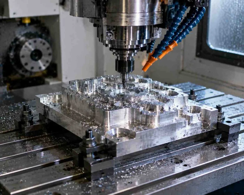 DFM in CNC machining: milling a pocket where the internal corner radius sets the cutter size