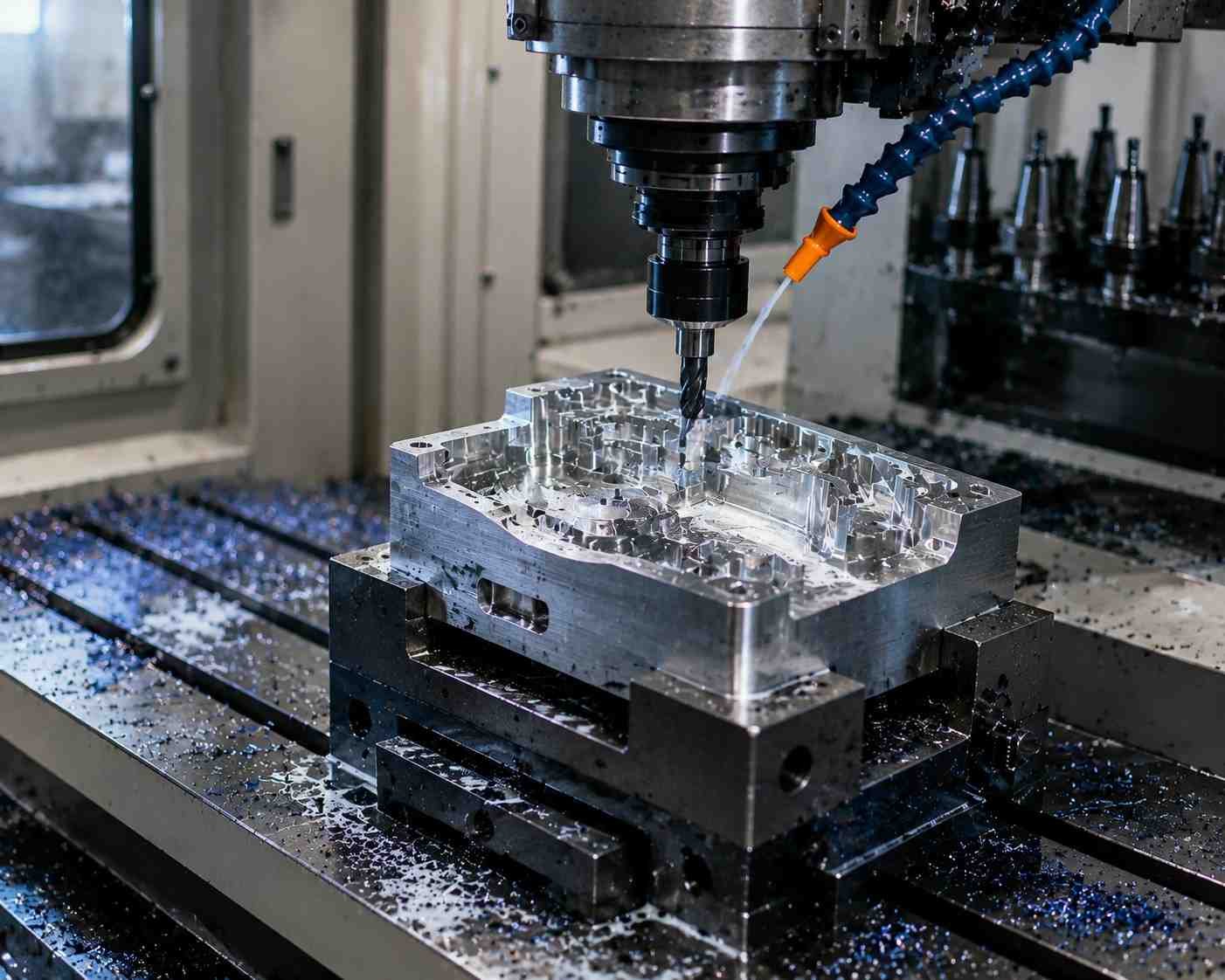 3-Axis CNC milling machine producing flat prismatic aluminium parts