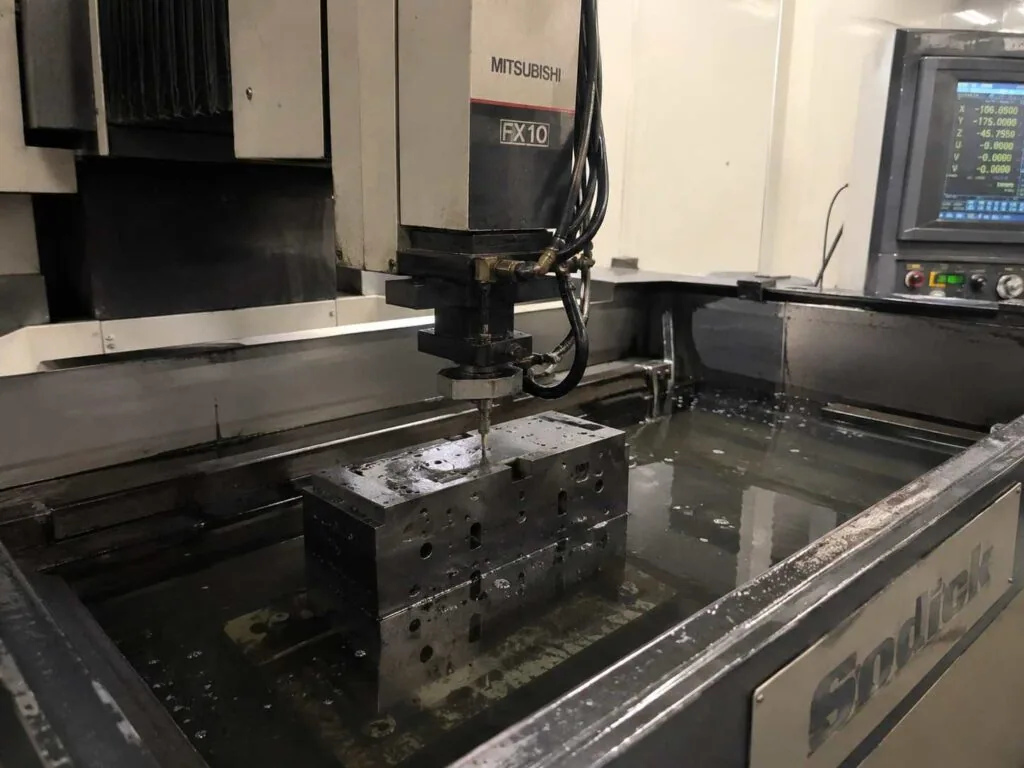 Wire EDM cut hardened steel component with sharp internal corners and a stress-free edge