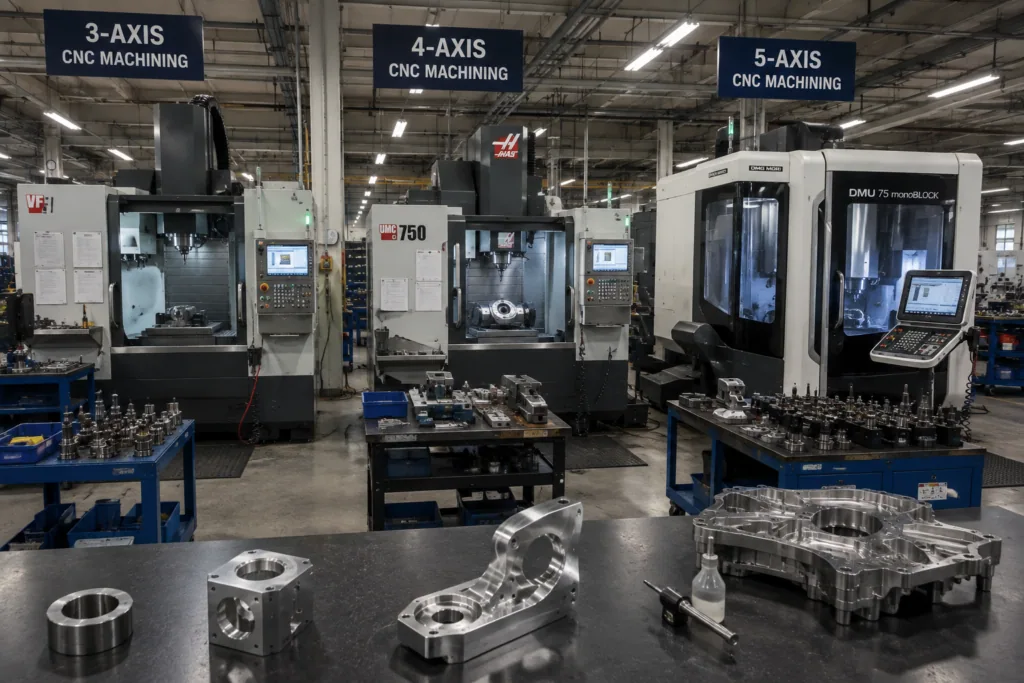 Machined titanium structural bracket with compound-angle faces produced in a single 5-axis setup