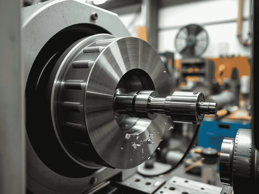 Swiss CNC machining — long slender shaft turned to tight tolerance on a precision lathe